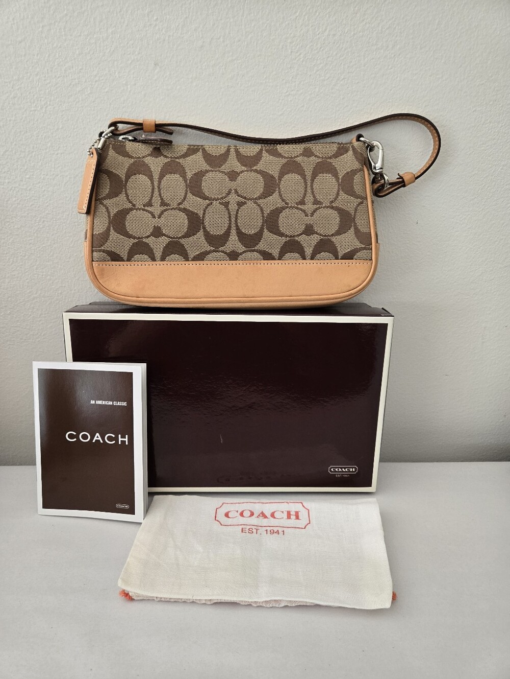 VTG Y2K Coach 2005 Signature Demi Pouch Baguette 6094 W Original Box & Booklet
